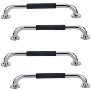Barra de Apoio 30cm Inox Kit 4 unidades Superficie Antiderrapante Idoso Gestante Cadeirante Criança Banheiro Box Casa Acessibilidade