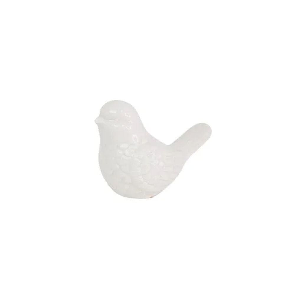 Pássaro De Cerâmica Branco Médio 10x7cm 181676
