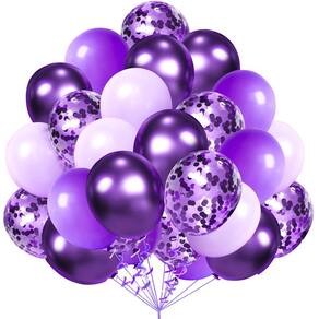 Conjunto de balões AULE Metallic Purple Latex, pacote com 60 cm de 30 cm com confete