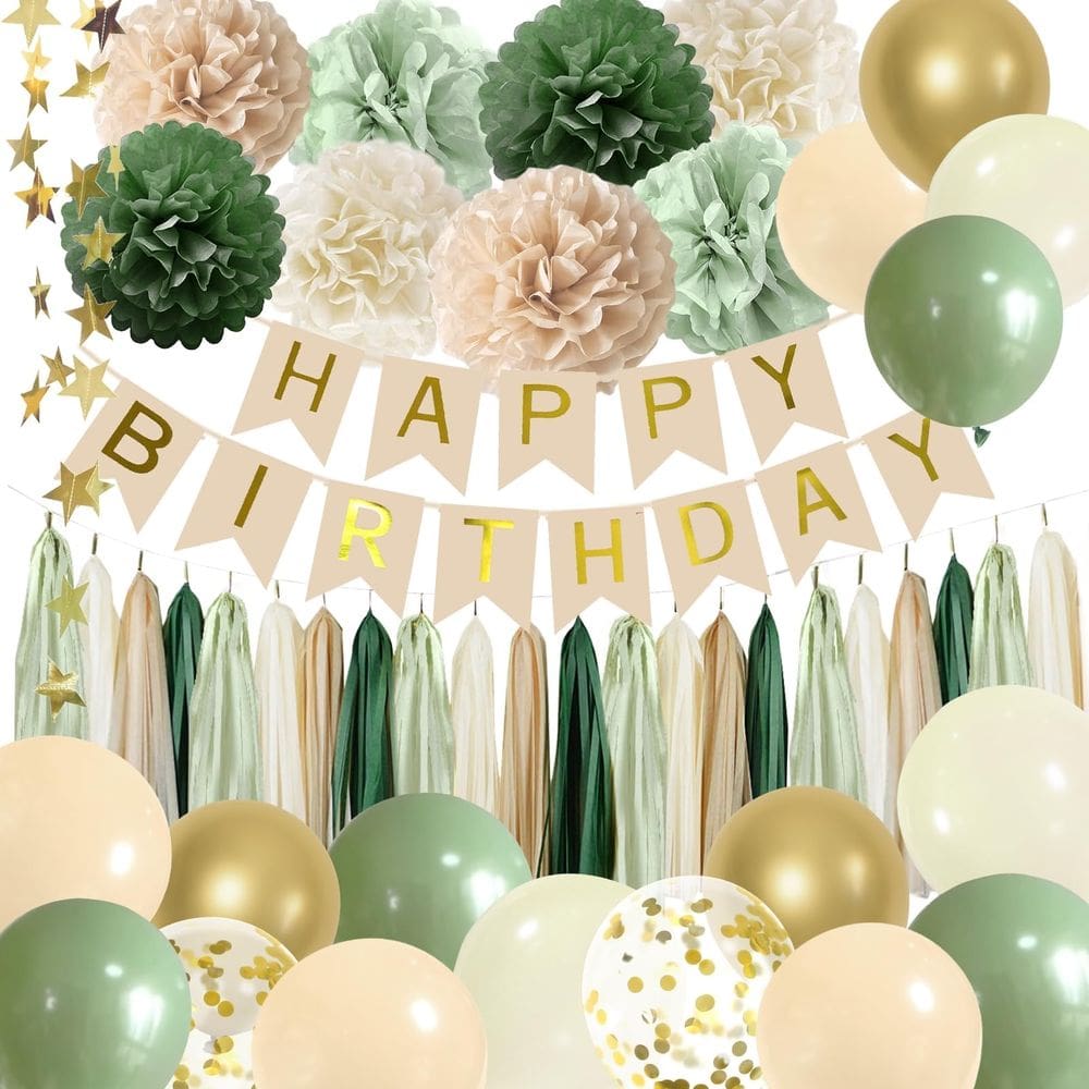 Decorações de festa de aniversário ELTNEGSA Sage Green para mulheres