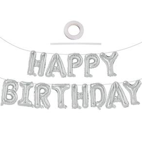 Banner de balões de aniversário TONIFUL Silver Happy 40cm Foil
