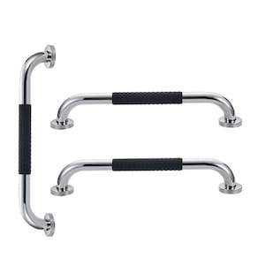 Barra de Apoio 30cm Inox Superficie Antiderrapante Kit 3 unidades Banheiro Box Idoso Criança Gestante Cadeirante Acessibilidade
