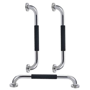 Barra de Apoio 30cm Inox Superficie Antiderrapante Kit 3 unidades Idoso Gestante Banheiro Box Cadeirante Acessibilidade