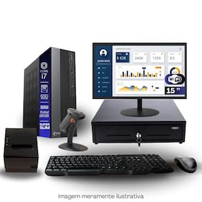Kit Automação PDV TOB i7 16GB SSD 480GB Win10 Rede S/Fio Teclado Mouse Monitor 15" Gvt. Dinheiro  Imp. Térmica Leitor Cód Barras