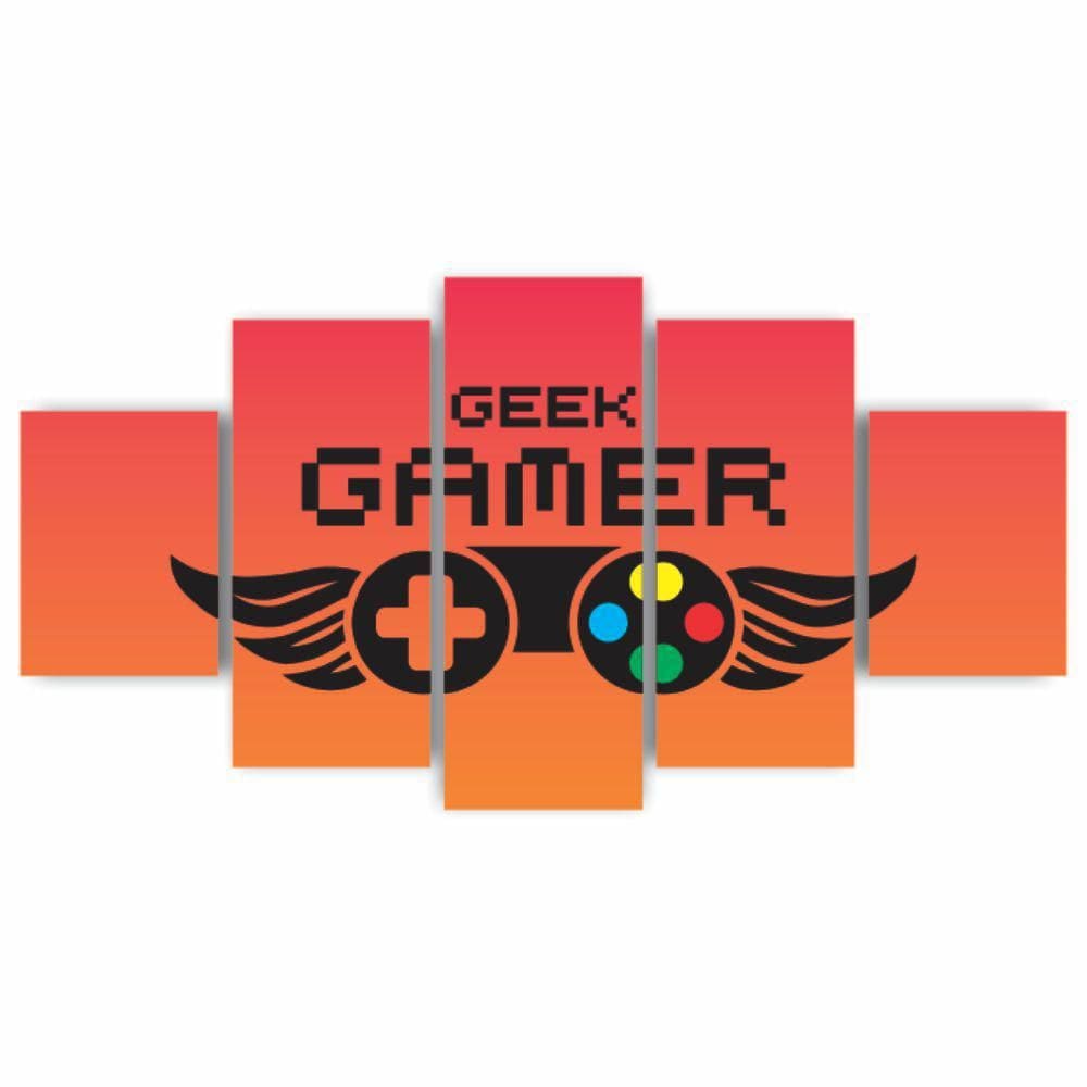 Kit Quadros Decorativos Mdf Gamer Geek Controle Laranja