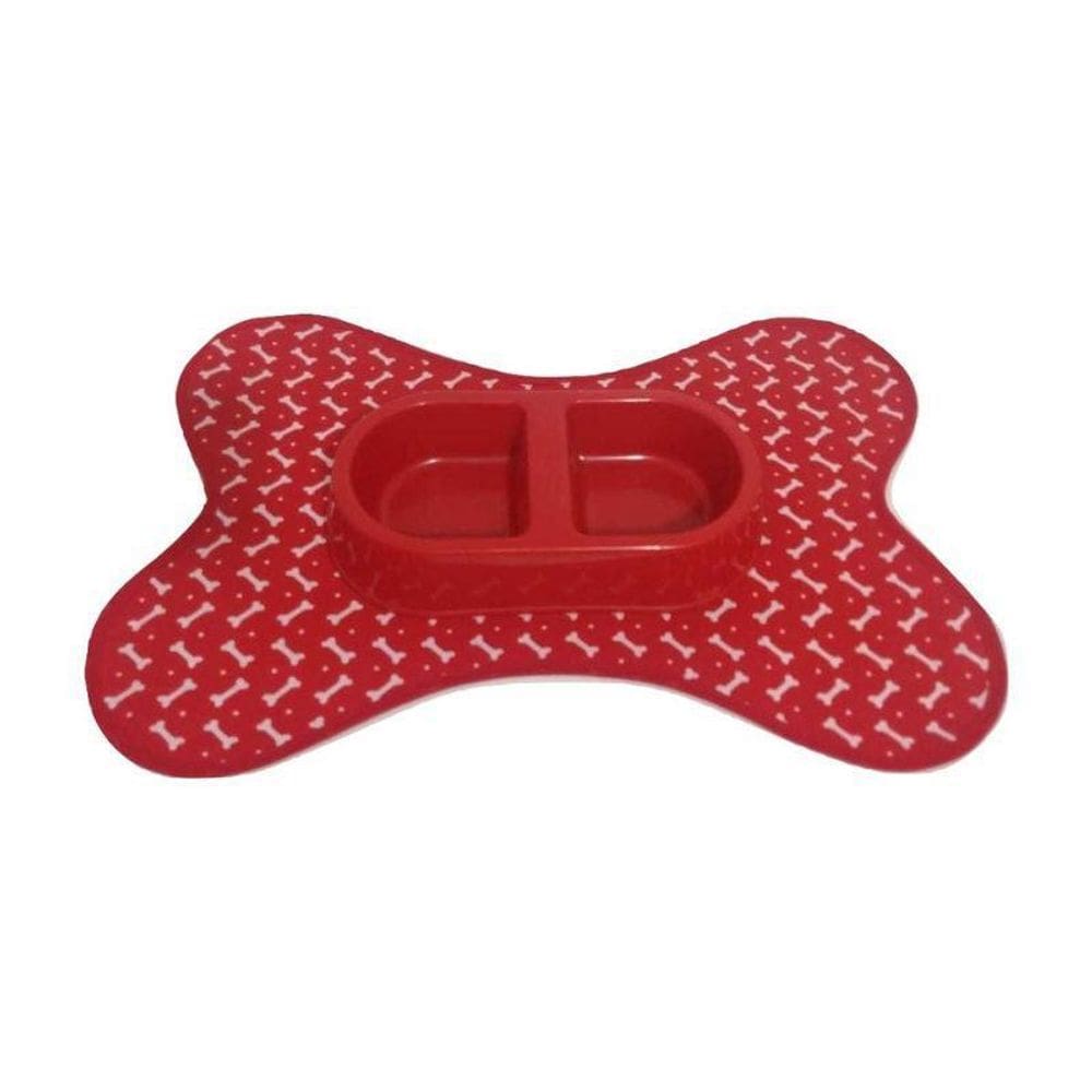 Kit Tapete Comedouro/Bebedouro Duplo Vermelho