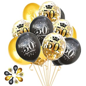 Balões de festa Jonhamwelbor 50º aniversário dourados e pretos x15