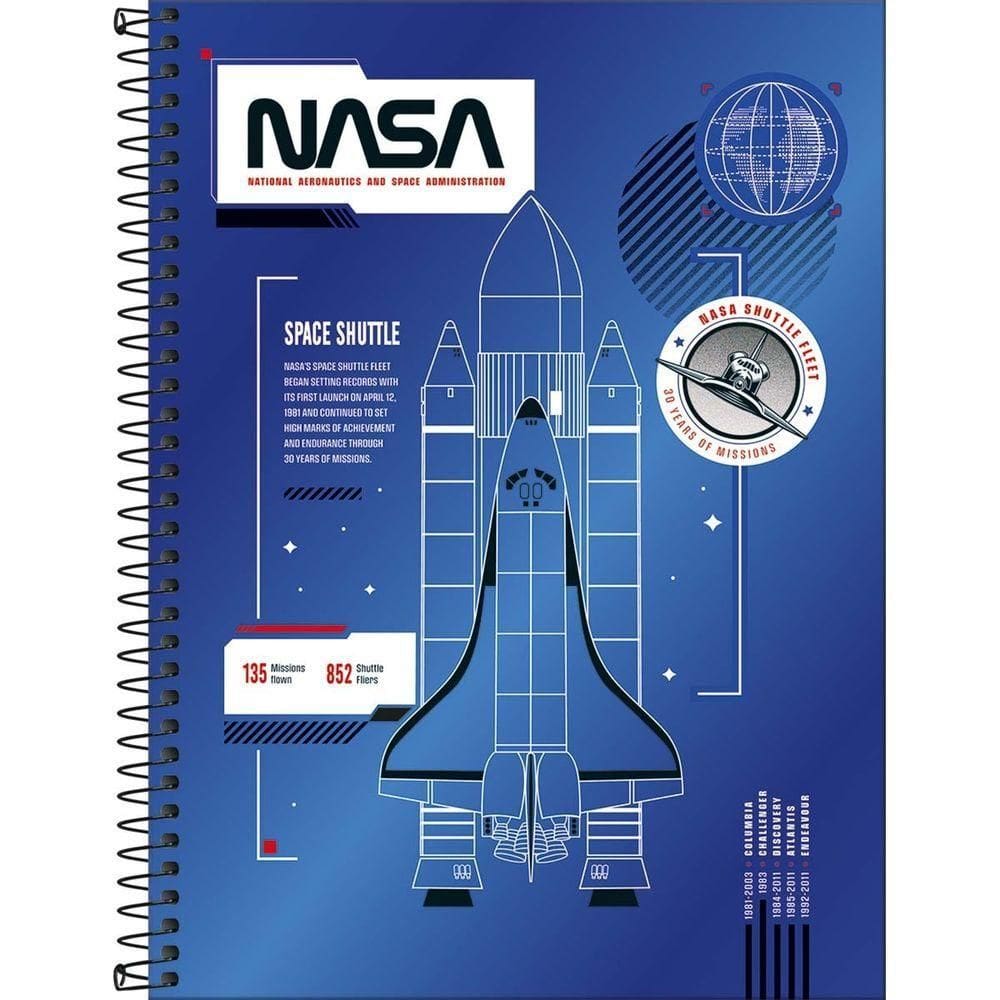 Caderno Universitário Nasa Tilibra Capa Dura Espiral - 10 Matérias 160 Folhas Fundo Azul Nave