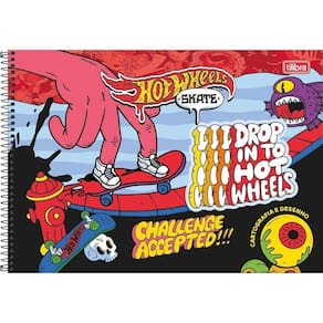 Caderno De Desenho Hot Wheels Skate Tilibra Capa Dura Espiral - 80 Folhas Skate - Drop In To Hotwheels