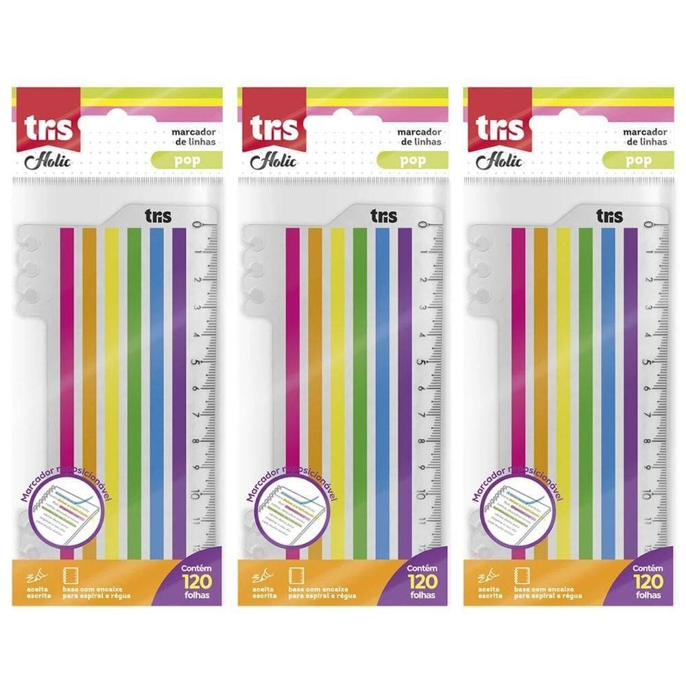 Kit Marca Texto De Linhas Autoadesivo Neon Tris - 6x20 Folhas C- 3 Blocos