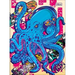 Caderno Universitário 4-fun Tilibra Capa Dura Brochura - 80 Folhas Polvo Fundo Bege