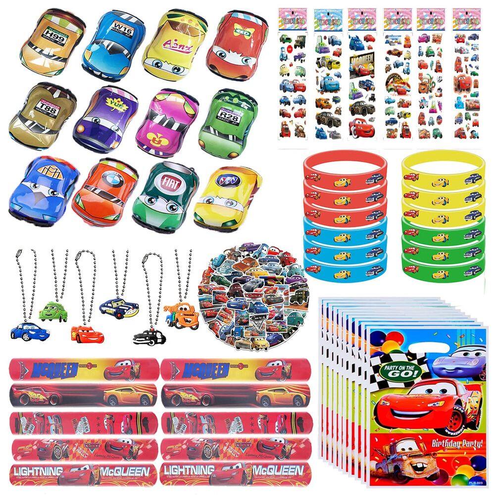 Conjunto de lembrancinhas de festa Car Party Smarow Cute com minicarros e adesivos