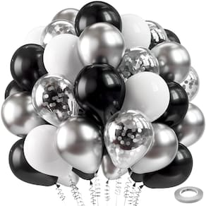 Balões de látex Bezente Black Silver Confetti 60 unidades 30 cm