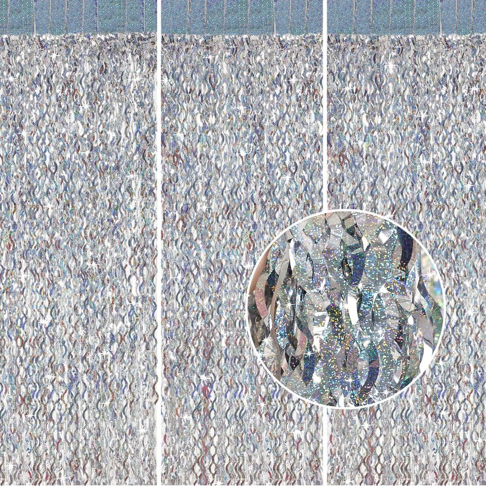 Cortina de franja CYLMFC Tinsel Backdrop, 1 m x 2 m, prata, pacote com 3