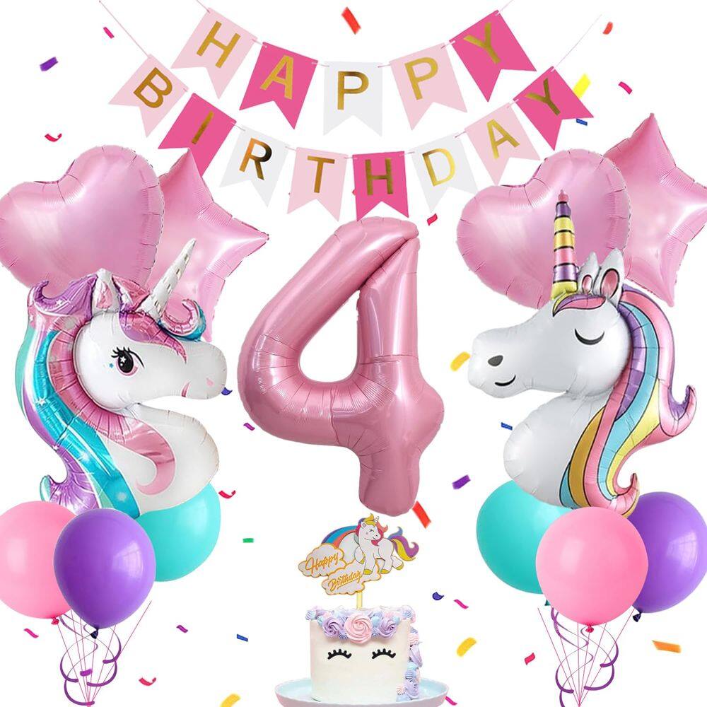 Decorações de aniversário Yancan Unicorn 4th Birthday Girls