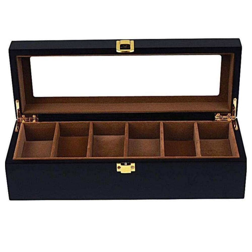 Caixa Maleta Em Madeira Relógios 6 Compartimentos Marrom