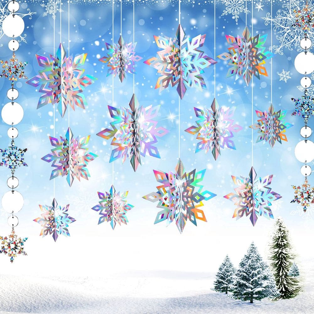 Decorações de flocos de neve JULMELON Frozen 3D penduradas em 15 unidades