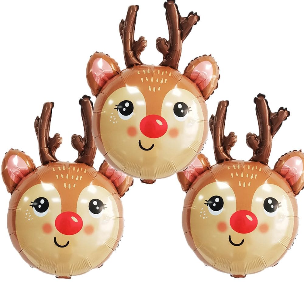Conjunto de balões metalizados de cabeça de rena de Natal - 3 unidades