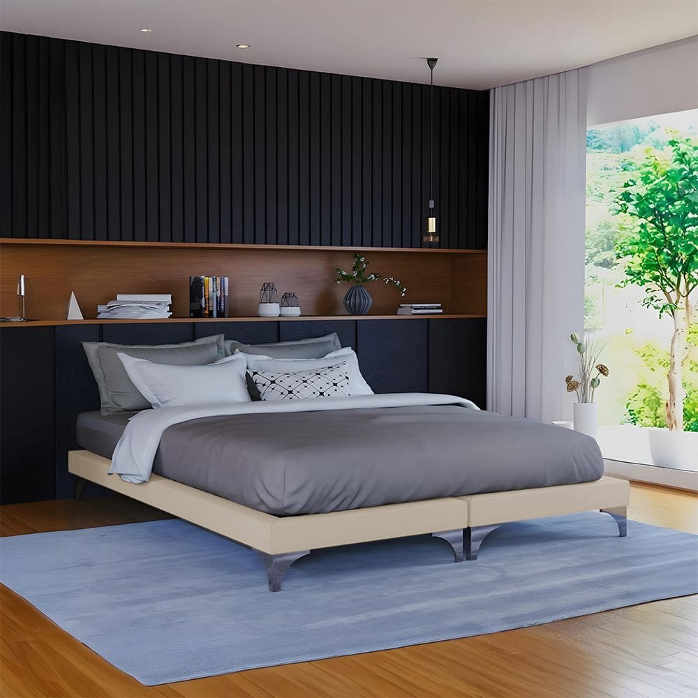 Cama Oriental Premium Queen Veludo Bege