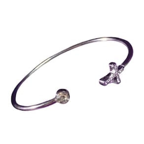 Bracelete Pulseira Delicada Cruz Cravejada Prata Aço Zirconi