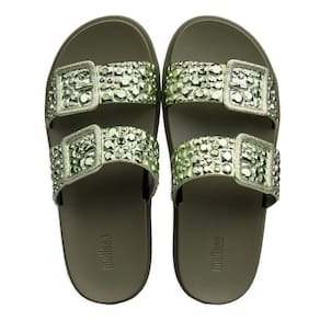 Chinelo Melissa Feminino Slide Lust com Brilho e Fivela Verde