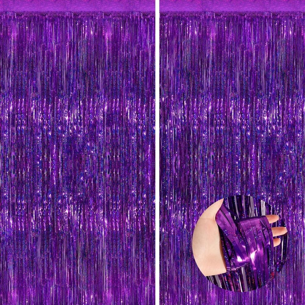 Cortinas de franja metálica NUWDHP Purple Metallic 1,0 x 2,5 m, pacote com 2