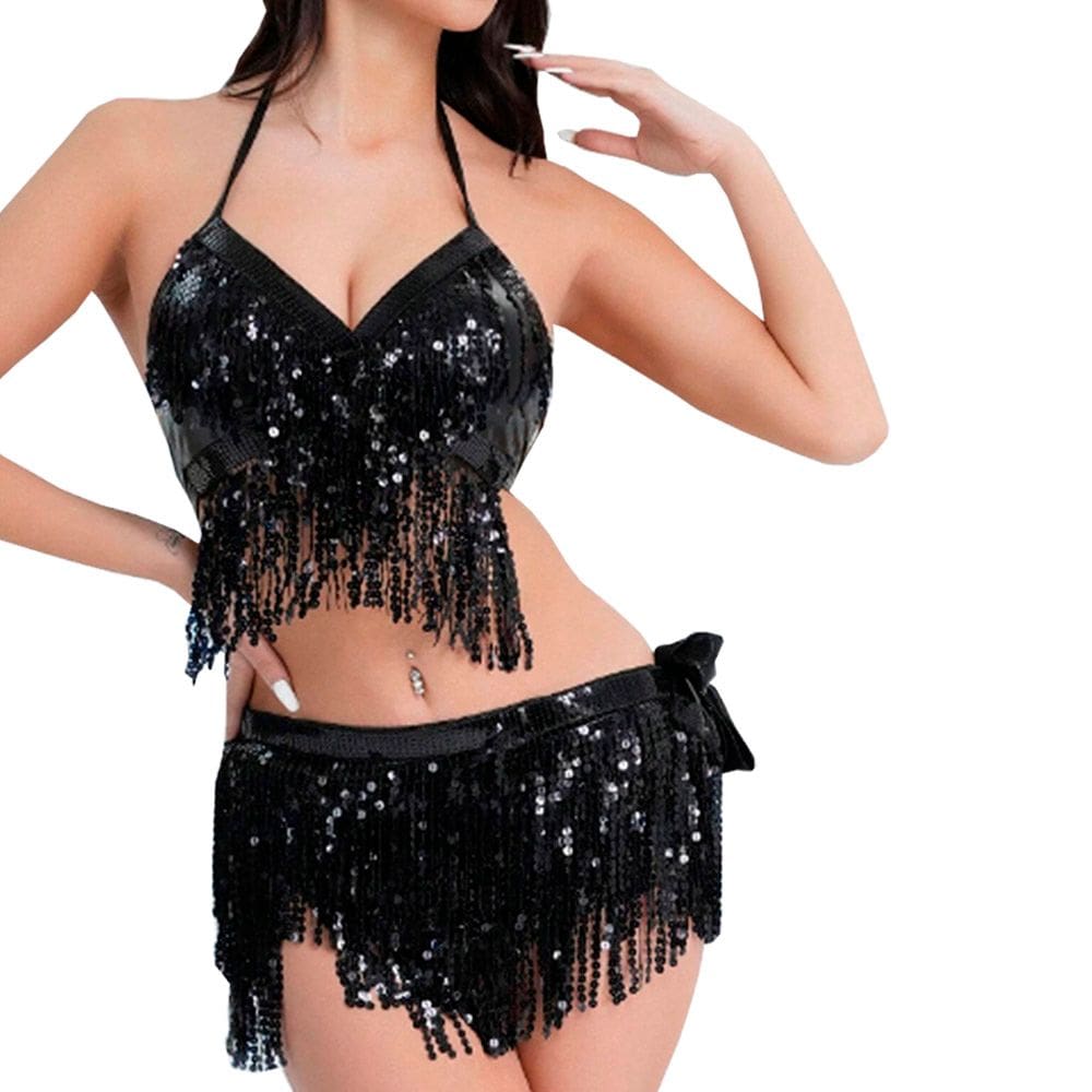 Conjunto Metalizado Paetê Lantejoulas Carnaval Top e Saia Figurino Dança do Ventre Traje Dançarina Bloquinho Carnaval