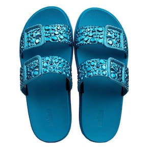 Chinelo Melissa Feminino Slide Lust com Brilho e Fivela Azul