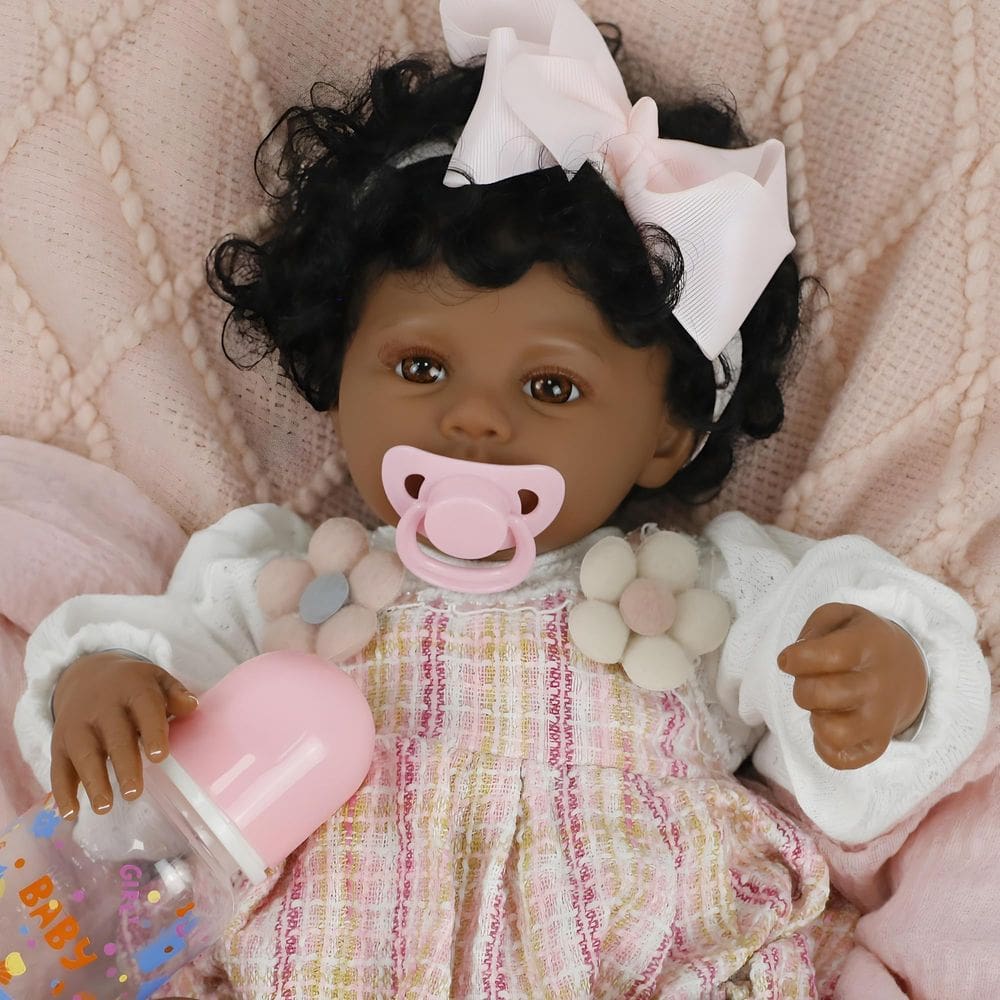 Boneca Black Baby Magic Reborn Destiny Aria com acessórios 17 polegadas