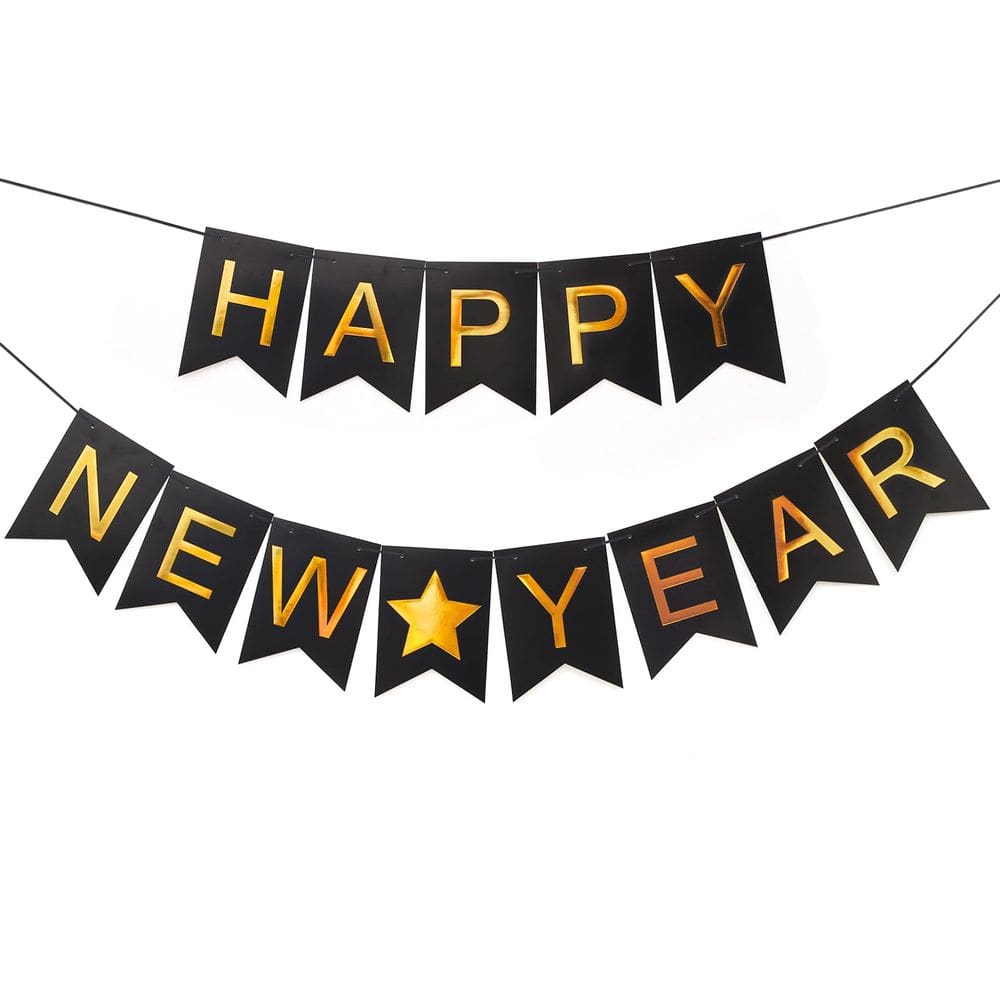 Banner Holiwoer Feliz Ano Novo 2025 Black Gold
