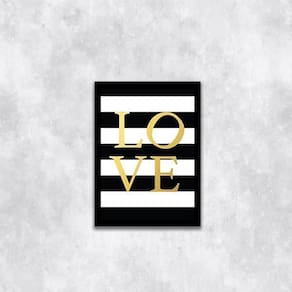 Quadro Love Fundo Listrado 45X34Cm Com Vidro Moldura Preta