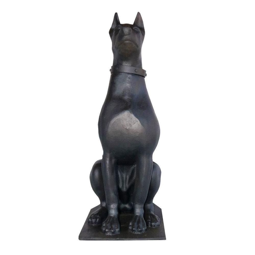 Escultura Cachorro Doberman Em Ferro Fundido Decoração 90cm