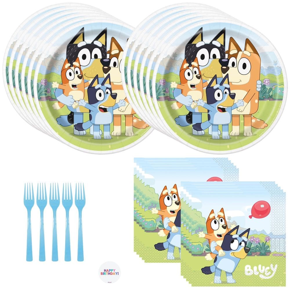 Conjunto de suprimentos de festa exclusivo Bluey Birthday para 16 convidados