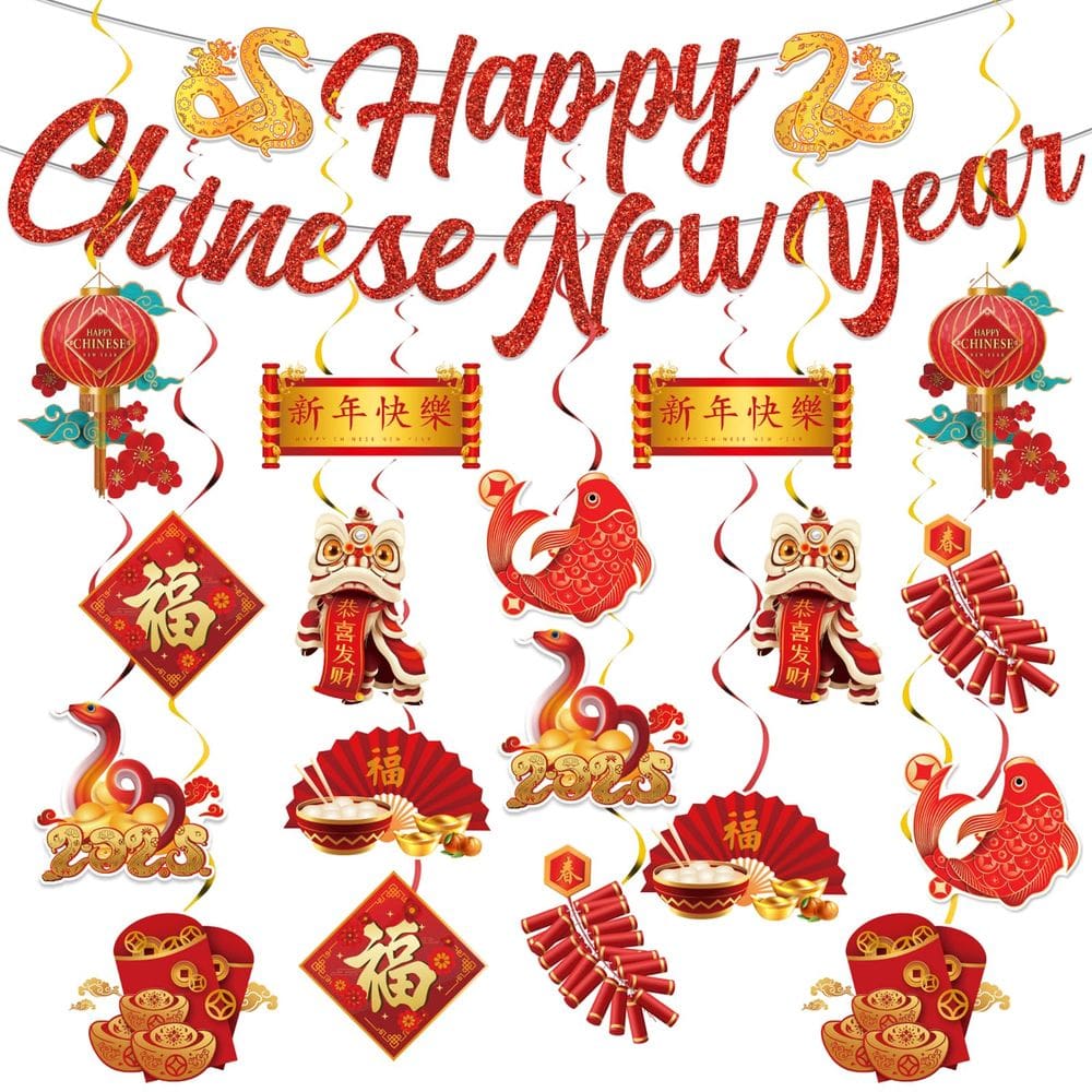 Decorações de Ano Novo Chinês HAKOTI 2025 com 19 peças em espirais