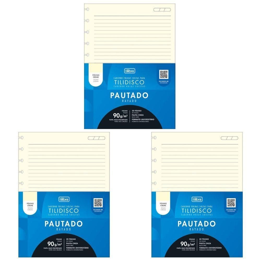 Kit C- 3 Refil Creme Tilidisco Tiliflex 90g-m² Universitário Académie Tilibra - 80 Folhas
