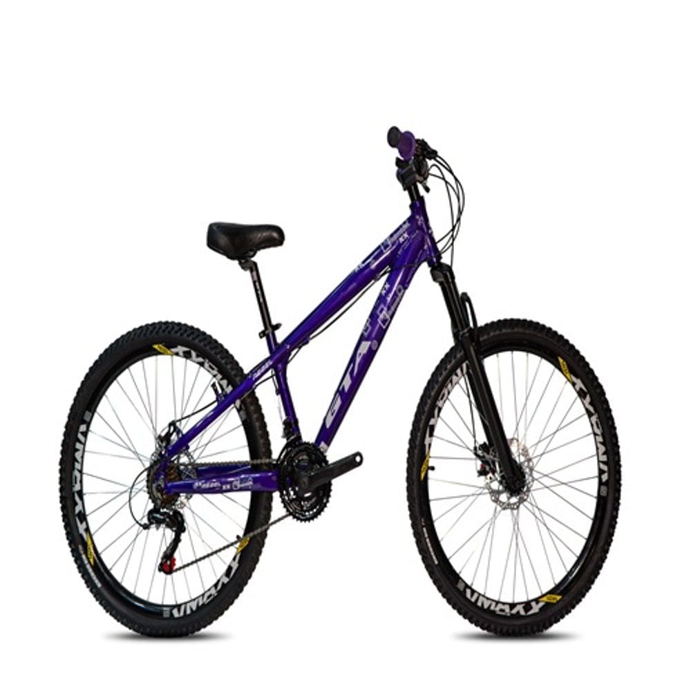 Bicicleta Aro 26 Freeride Gta Rebel Roxa Câmbios shimano 21 Velocidades Aro Vmaxx