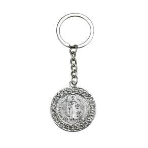 Chaveiro Medalhão São Bento Prateado E Dourado 3.5Cm