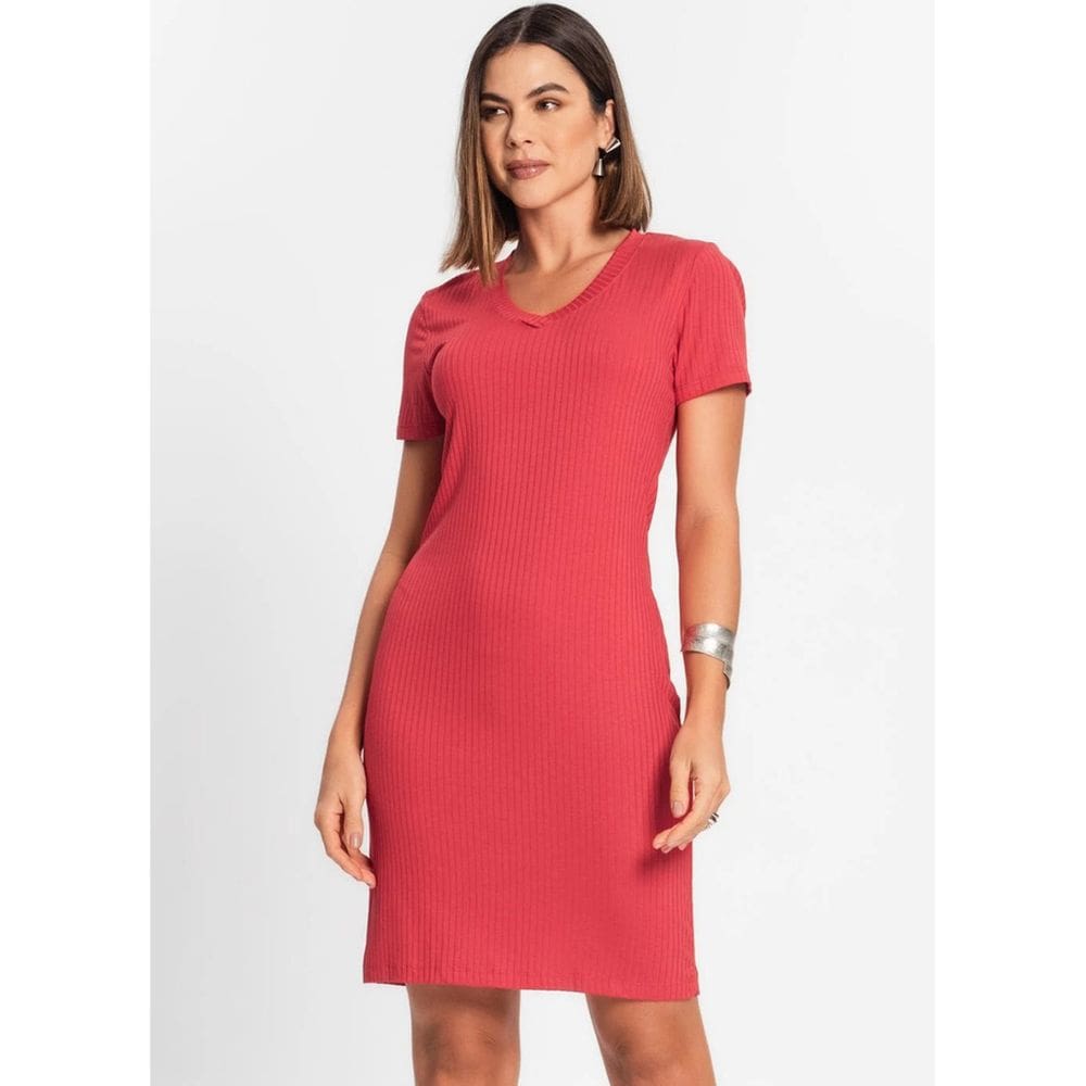 Vestido Manga Curta Canelado Marialicia Ref. 52083