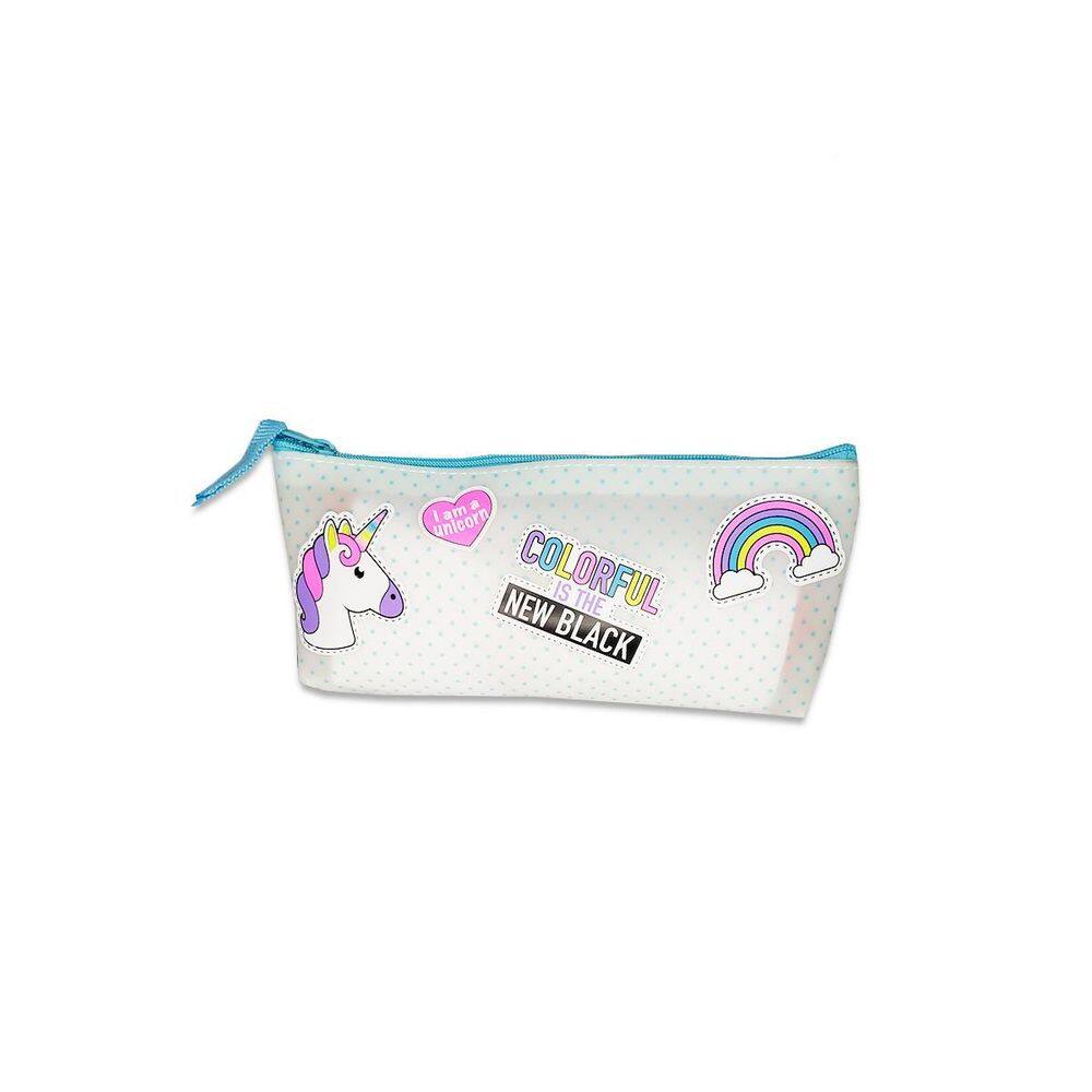 Estojo Escolar Unicornio Silicone Colorful Infantil Branco