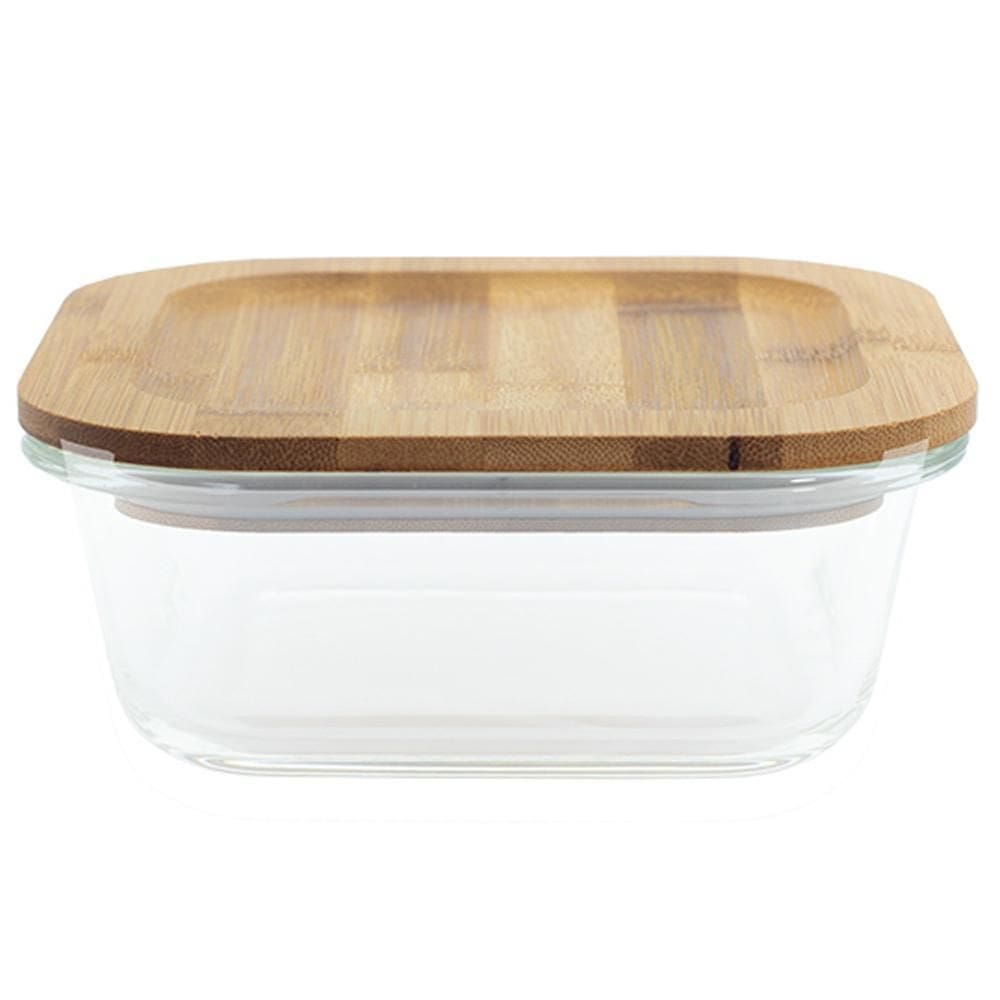 Pote Hermético De Vidro Flat 800Ml Com Tampa De Bambu