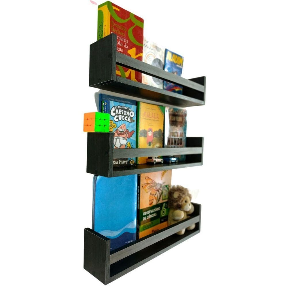 3 Estantes Pretas Livros Infantis Pratileira Brinquedos
