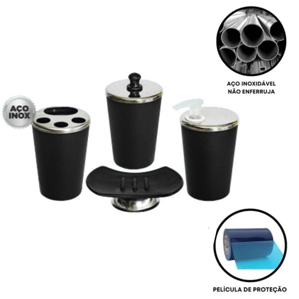 Kit Banheiro Aço Inox Lavabo Decorado 4 Peças Saboneteira