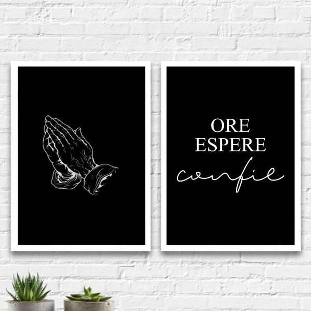 Kit 2 Quadros Ore Espere E Confie 24X18 Com Vidro - Branca