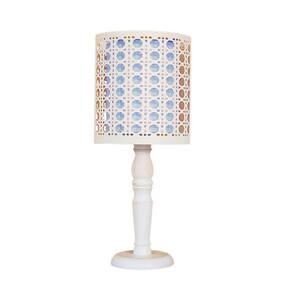 Abajur Cúpula Com Recorte Palha Base Branco Provençal Azul