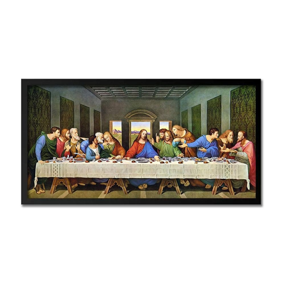 Quadro Santa Ceia Grande Com Vidro e Moldura Pinus 50x25cm