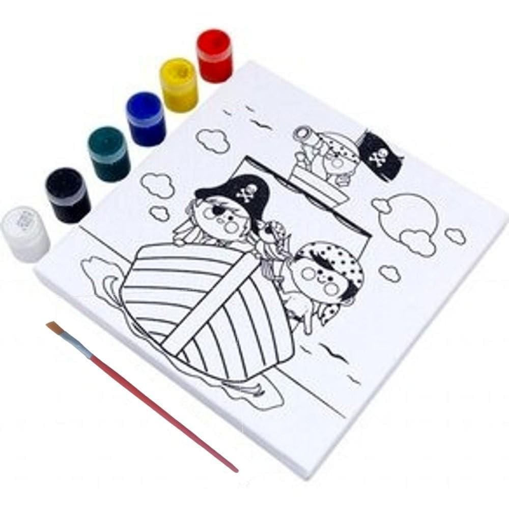 Kit Pintura Tela Pirata + Pincel + 6 Tintas