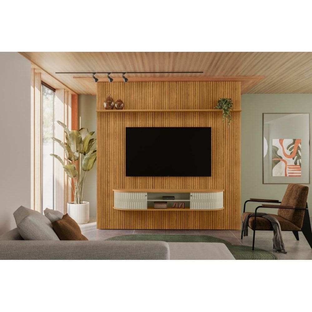 Painel+Rack Suspenso New Bugatti Para TV até 75 Polegadas - Cumaru Opala - Madetec