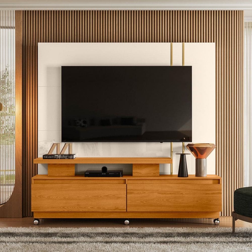 Estante Home para TV até 75 Polegadas 2 Gavetas com Rodízios New Apolo Madetec