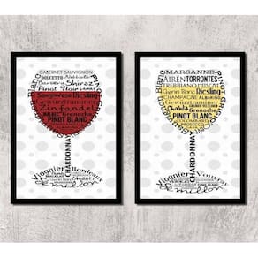 Kit 2 Quadros Vinho Branco E Vinho Tinto 33X24Cm - Com Vidro