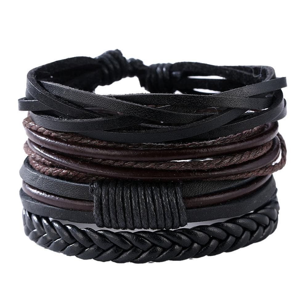 Kit 4 Pulseiras Masculinas Couro Ajustável